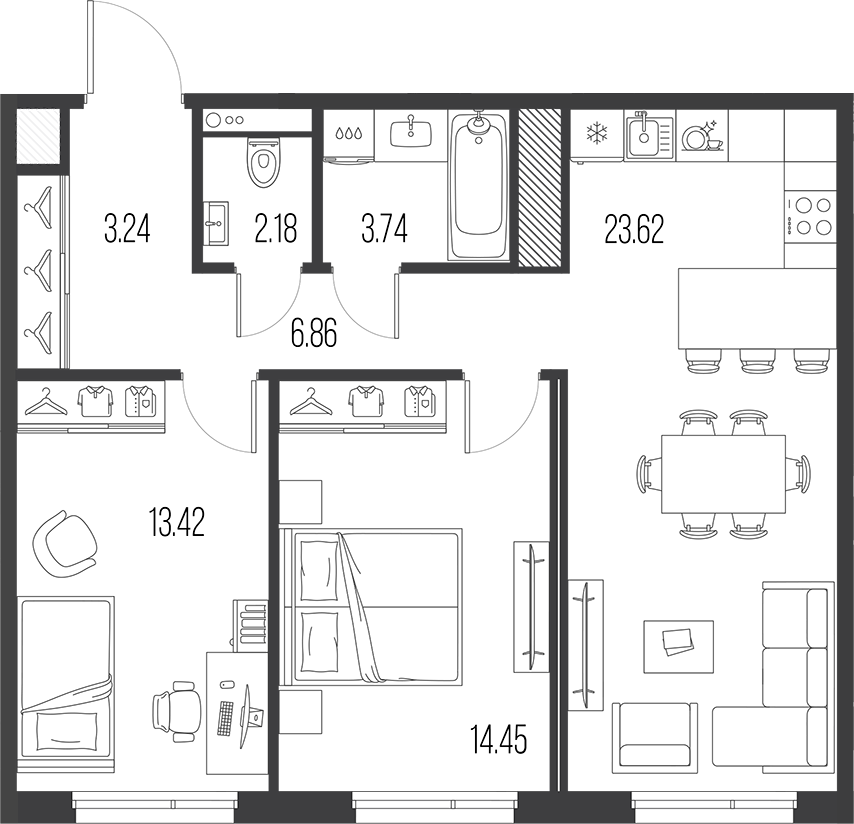 2-комнатная квартира 67.51 м², 4/10 эт., ЖК «LEGENDA Васильевского»